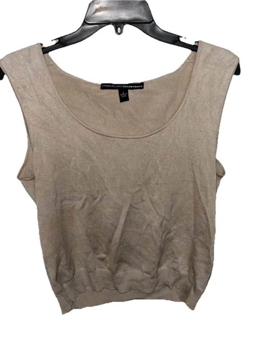Linda Allard-Ellen Tracy Silk Scoop Neck Sleeveless Top Biege Women’s Size Large